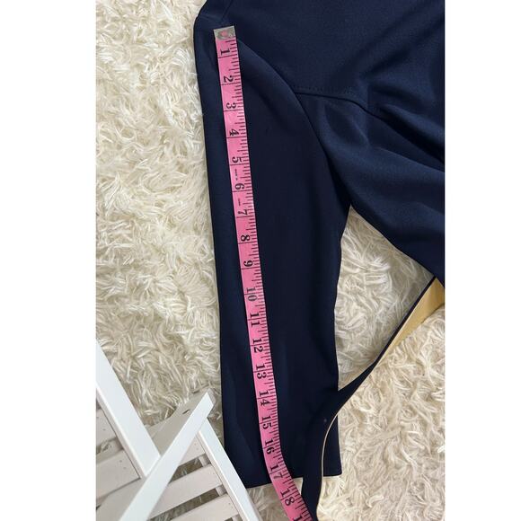 Calvin Klein Women's Sz 6 Navy Scuba Crepe 3/4 Sleeve Flounce Skirt Dress #0548 - Picture 9 of 11